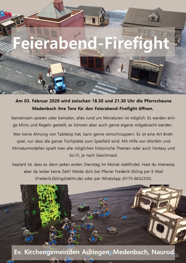 Ein Flyer mit dem Text dieser Seite mit zusätzlichen Bildern von zwei Spielszenarien.